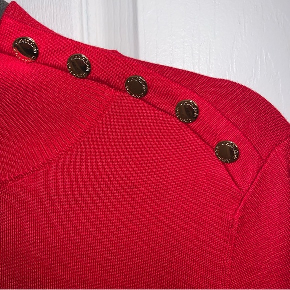 Calvin Klein Red Turtleneck Sweater with Button Accents - Picture 4 of 6
